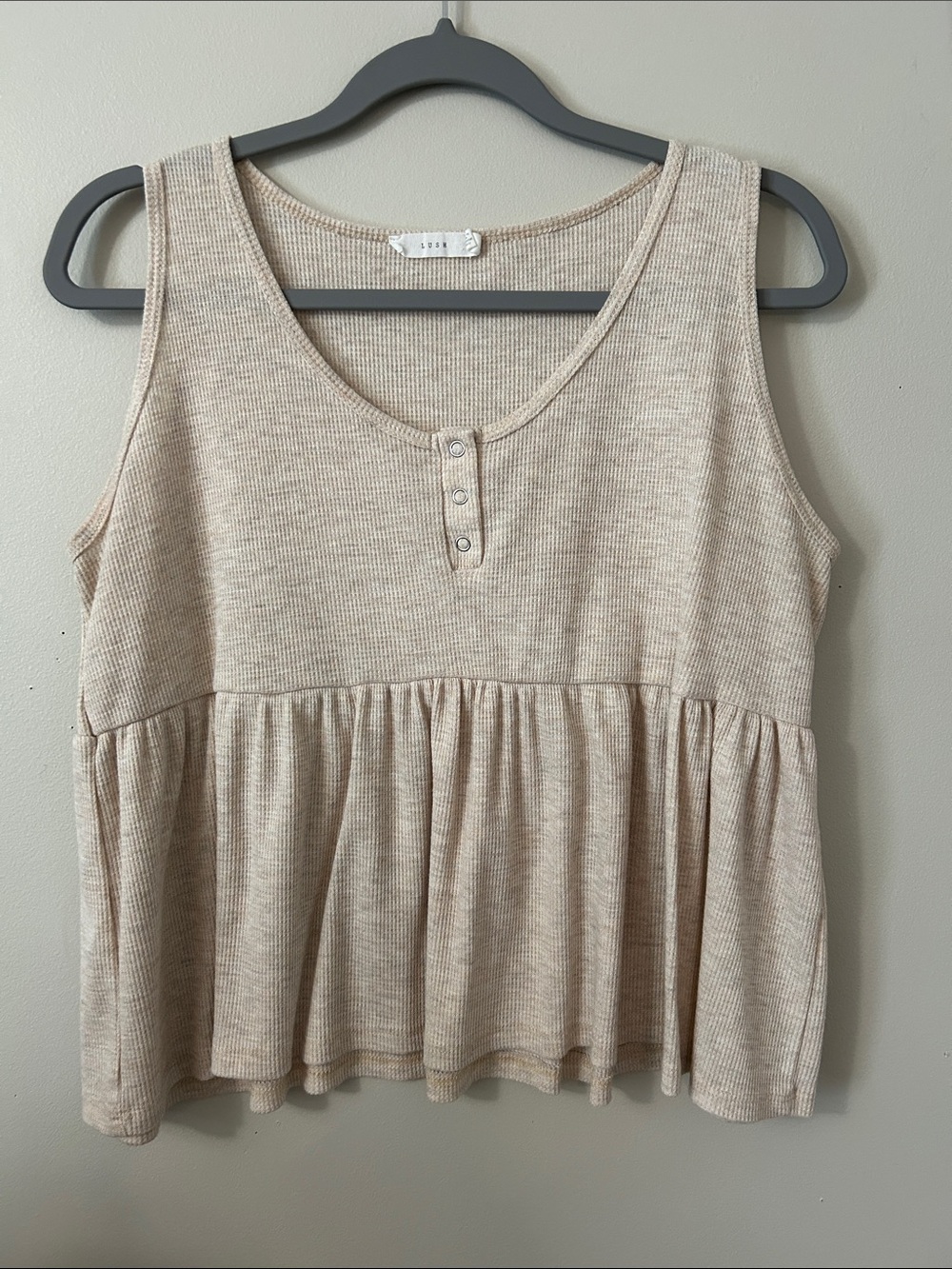 Lush Oatmeal Ribbed Peplum Tank Top